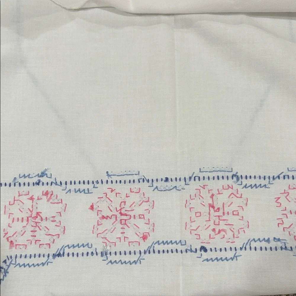 Embroidered Oval Tablecloth - White with Pink and Blue Accents - Picture 9 of 11